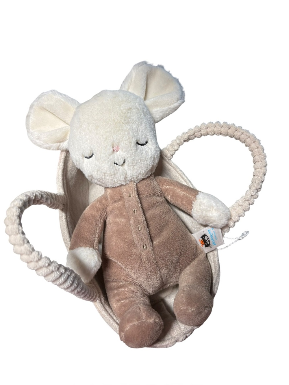 Jellycat Rock-a-Bye Mouse plush stuffy in cradle basket retired
